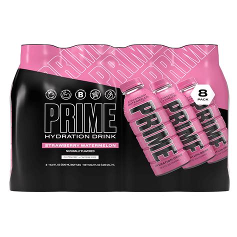 Prime Hydration Drink, Strawberry Watermelon, 16.9 fl oz, 8 Pack Bottle ...