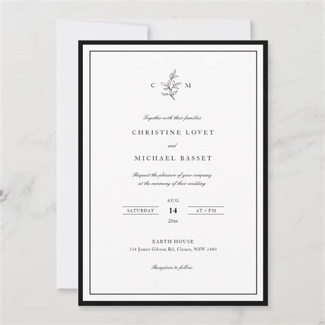 Simple classy black and white foliage wedding Invitation Size: 5" x 7 ...