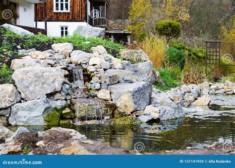 Mountain Stream in Landscape Design Near a House or Cottage Stock Image ...