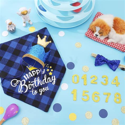 XINRUI Dog Birthday Party Supplies, Plaid Dog Birthday Bandanas with ...