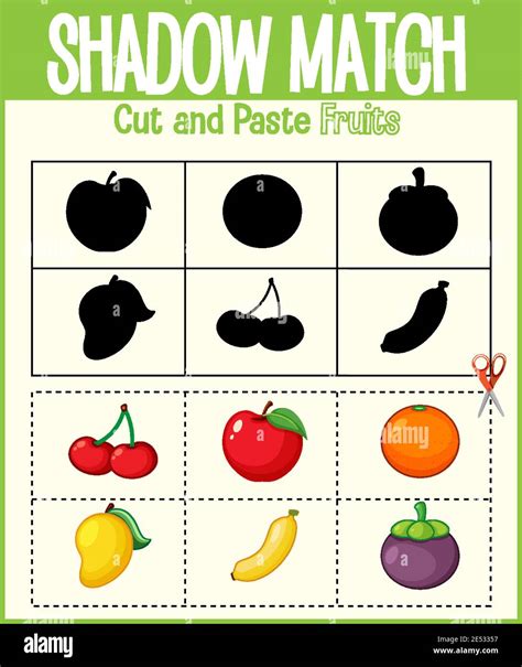 Find the correct shadow, shadow match worksheet for kindergarten student illustration Stock ...