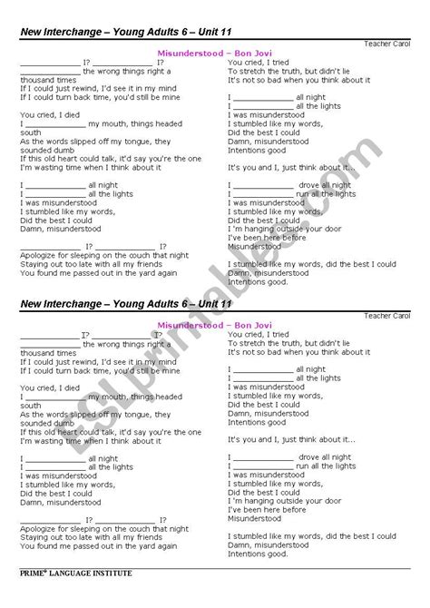 Song Misunderstood - ESL worksheet by mismile