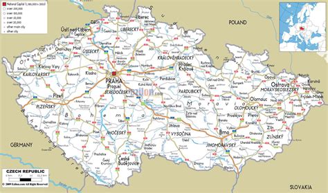 Czech republic roads map - Czechia roads map (Eastern Europe - Europe)