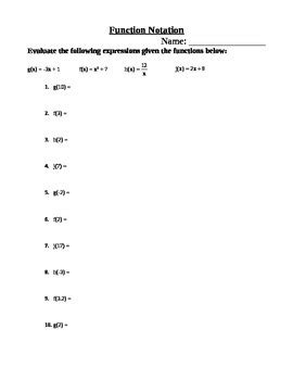 Function Notation Worksheet by MeRi | TPT