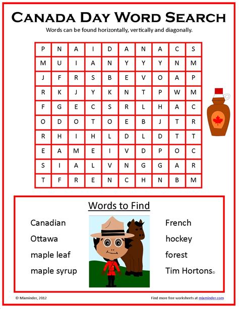 canada day word search - canada word search puzzle features 17 words that are canadian icons ...