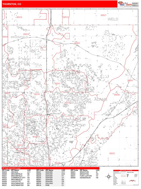 Thornton Colorado Zip Code Wall Map (Red Line Style) by MarketMAPS ...