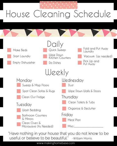 How to Plan Your Weekly Housework! - Maid in Essex Domestic Cleaners