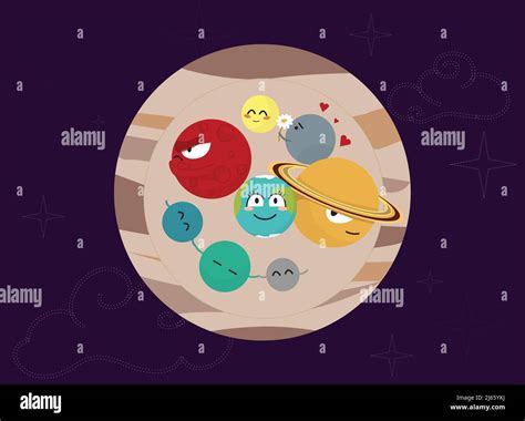 All planet into Jupiter. Solar system planets illustration. Science poster for kids. Cartoon ...