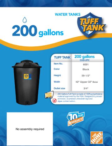TUFF TANK 06091 200 gal. Water Tank Instructions / Assembly | Manualzz