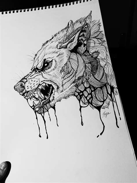 Wolf drawing, dessin, gore, halloween, horror, loup, tattoo, HD phone ...