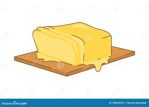 Melting Yellow Butter on a Brown Cutting Board. Cartoon Vector Illustration Stock Vector ...