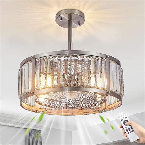 Ceiling Fans with Lights, Brushed Nickel Bladeless Ceiling Fan Light with Remote Control, Modern ...