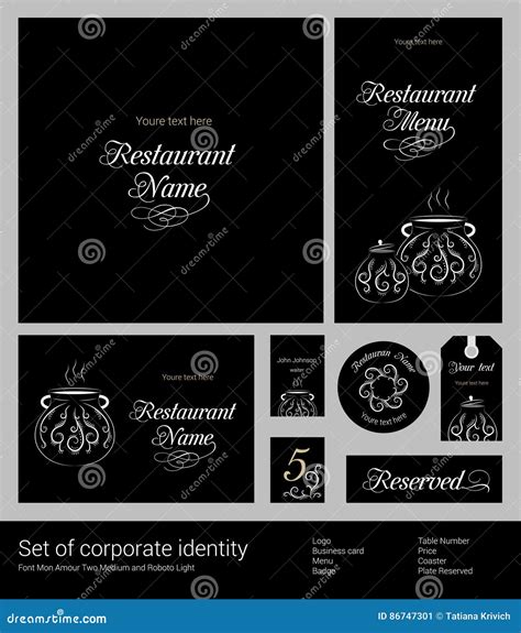 Set of Corporate Style Restaurant Black and White Stock Vector - Illustration of plate, isolated ...