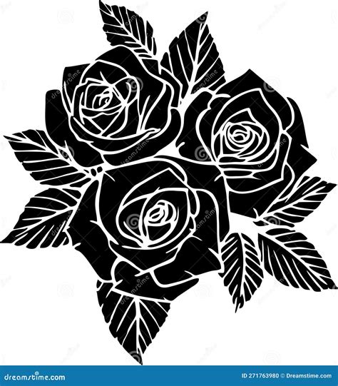 Black Silhouette of Three Roses with Leaves without Background Stock ...