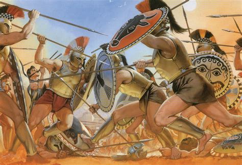 Illustration from "Ancient Armies". Warring Hoplites, Greece 7th Cenury BC. | Ancient war ...