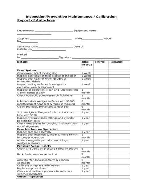 Autoclave Maintenance Schedule | Hvac | Machines