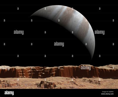 Artist's concept of a view towards Jupiter across the surface of Io ...