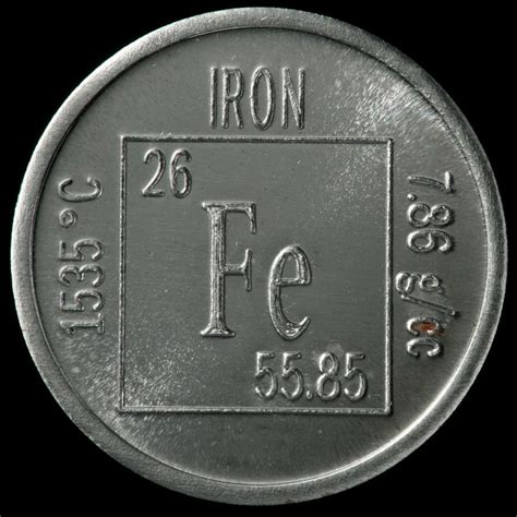 Element coin, a sample of the element Iron in the Periodic Table