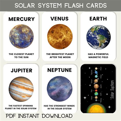 Solar System Planets Flash Cards PDF Printable Download Children Educational Kids Learning ...