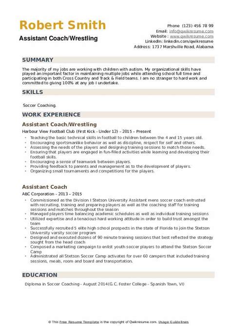 Assistant Coach Resume Samples | QwikResume