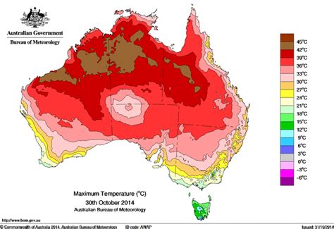 Temperature map of Australia for the 30th of October 2014. [680x467] : australia