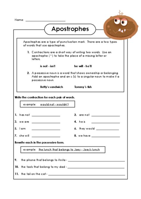 Apostrophe Worksheet 2 | Free worksheets, English grammar and Punctuation