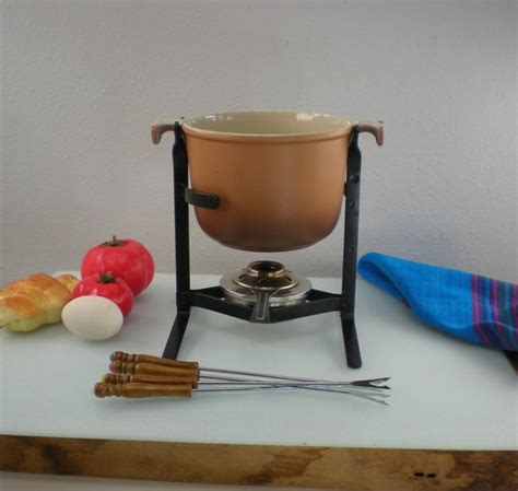 Le Creuset Fondue Pot Brown Enamel Cast Iron Pot by oldetymestore