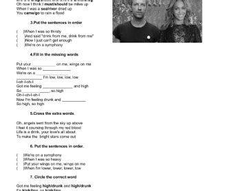 Song Worksheet: Hymn for the Weekend by Coldplay