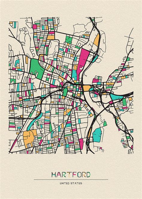 Hartford, Connecticut City Map Drawing by Inspirowl Design - Fine Art America