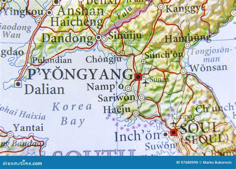 Geographic Map of North Korea Capital City Pyongyang Stock Photo ...