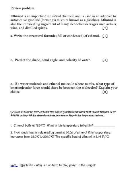 SOLVED: Review problem: Ethanol is an important industrial chemical and is used as an additive ...