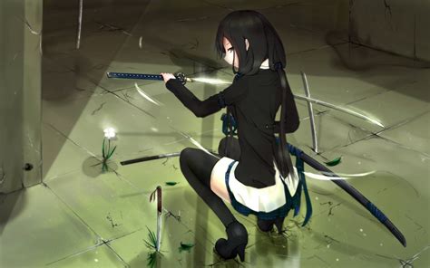 anime, Katana, Weapon, Sword, Anime Girls, Thigh highs, Original ...