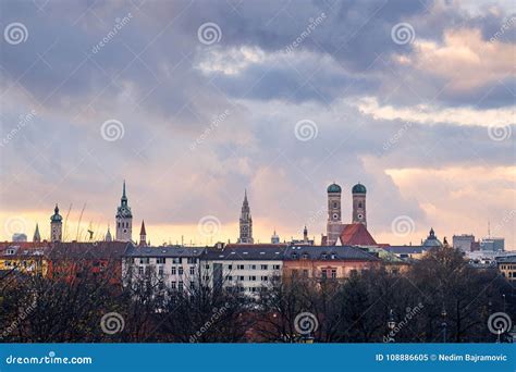 Skyline of Munich stock image. Image of rathaus, blue - 108886605