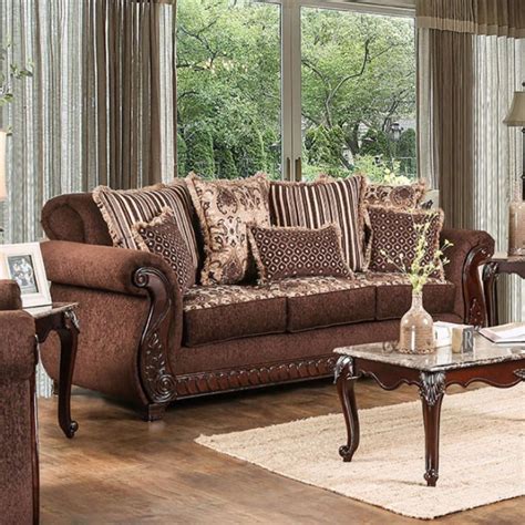 Traditional Style Fabric & Leatherette Sofa, Brown - Walmart.com ...