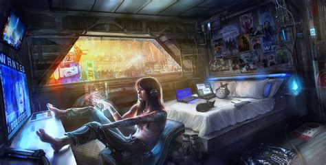 Wallpaper : cyberpunk, bedroom, tech, futurism 2000x1013 - shuiliusheng - 1877861 - HD ...