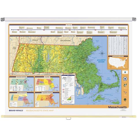 Massachusetts Physical-Political State Wall Map - Rand McNally Store