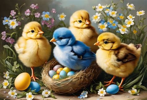Easter Chick Forget-me-nots Free Stock Photo - Public Domain Pictures