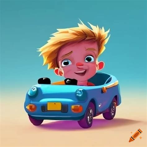 Cartoon of a cool kid in a convertible on Craiyon