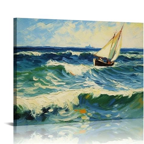 JEUXUS Canvas Prints Wall Art Seascape at Saintes Maries by Vincent Van Gogh Oil Paintings ...