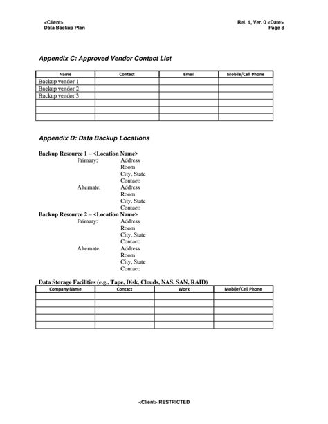 Data backup plan template in Word and Pdf formats - page 8 of 9