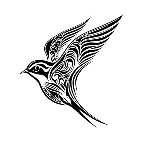 Golondrina pájaro tribal tatuaje línea arte dibujado a mano ilustración | Vector Premium