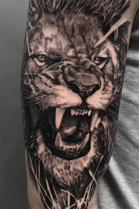 Realistic Black and Grey Lion Tattoo made by John Hudic - Sleeve Tattoo ...