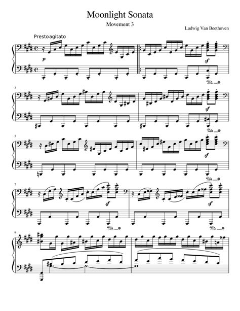 Moonlight Sonata Mvt. 3 - Ludwig Van Beethoven sheet music for Piano download free in PDF or MIDI