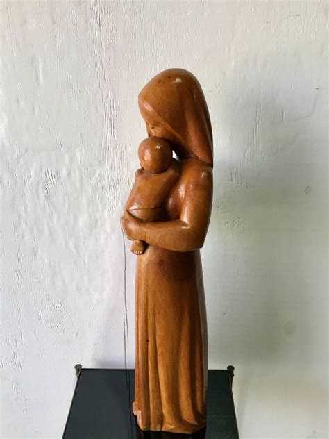 Soviet Midcentury Elm Wood Carving of Madonna and Child For Sale at 1stDibs