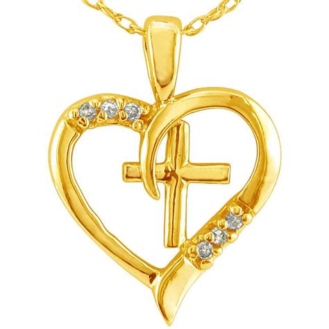 10k Yellow Gold Diamond Cross Heart Necklace - Overstock™ Shopping - Top Rated Gemstone Necklaces