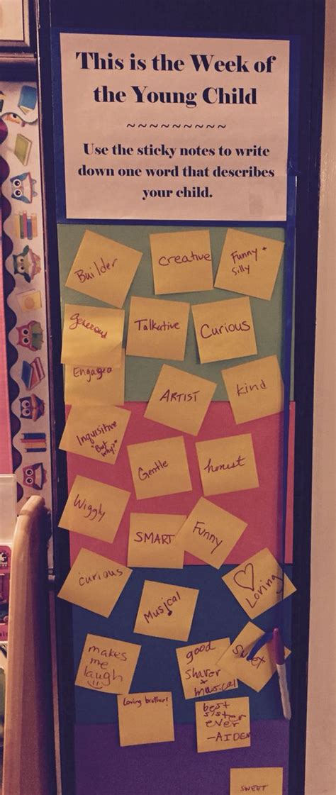 Interactive display put up during the Week of the Young Child: Parents can taken post-it and ...