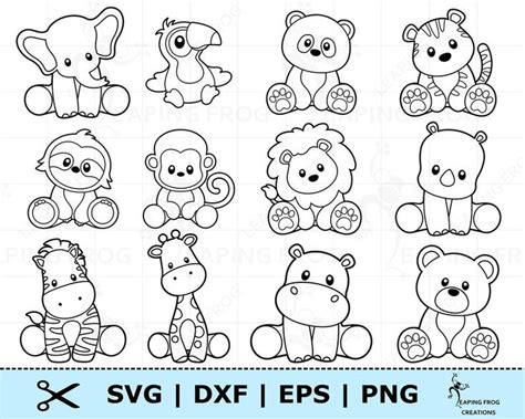 a set of cartoon animals with different poses and expressions ...