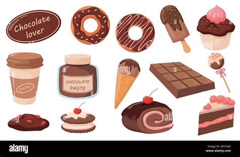 Creative chocolate desserts flat pictures collection Stock Vector Image ...