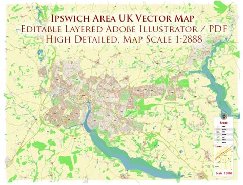 Ipswich UK PDF Vector Map: City Plan High Detailed Street Map editable ...