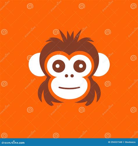 Whimsical Monkey Logo on Orange Background - Minimalist Cartoon Illustration Stock Illustration ...